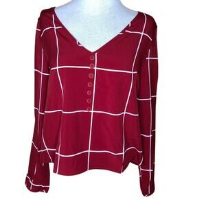 Shein Shirt Red White Striped V-Neck Blouse New M